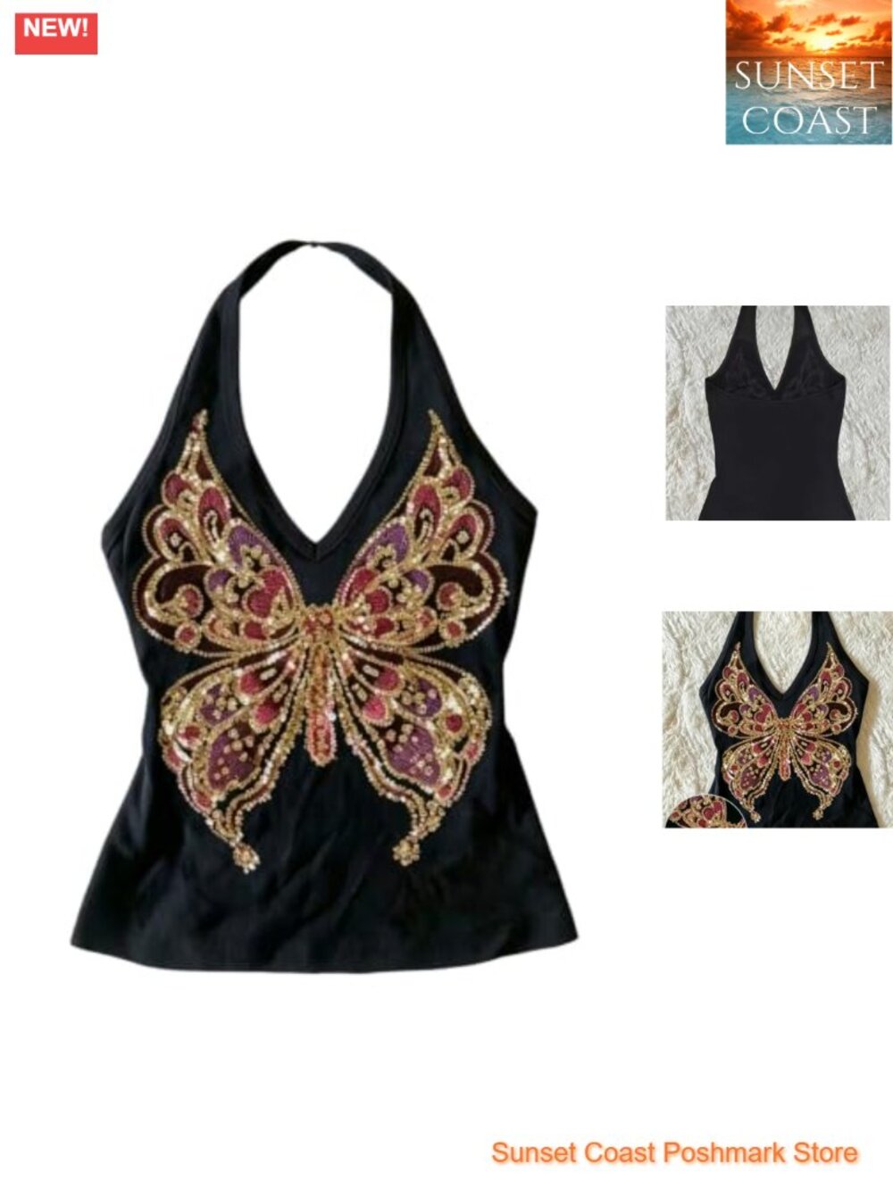 Y2K Gold Sequin Halter Top Sparkly Going Out Cami